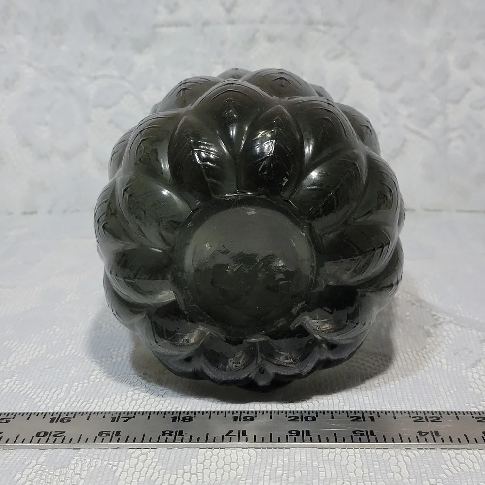 Black Gray Quilted Glass Pumpkin 8.5